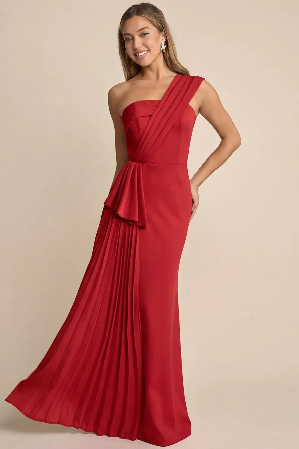 Vestido De Noche Largo Asimétrico Con Plisado Lateral | Modelo 1046 — vista 6