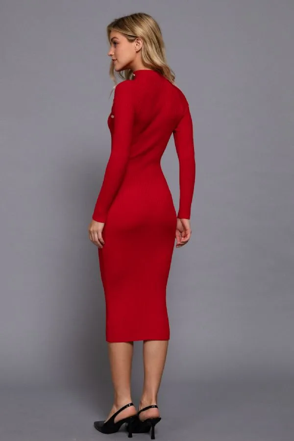 Vestido Midi Beige De Punto Ligero Con Botones Decorativos – Modelo D14657 — vista 3
