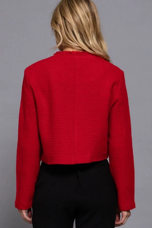 Chaqueta Corta De Tweed Color Rojo Casual Para Dama – Modelo J14810 — vista 4