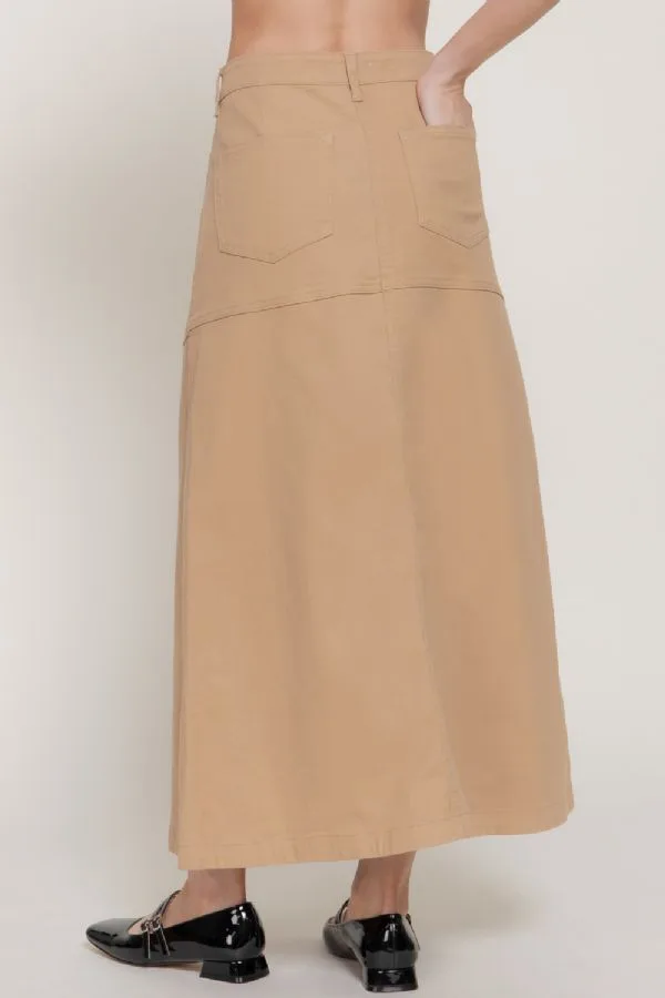 Falda Midi Casual De Sarga Stretch A-línea Con Botones Frontales – Modelo S15040 — vista 3