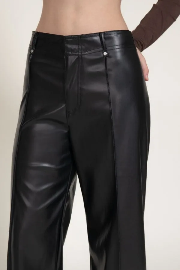 Pantalon De Piel Sintetica De Pierna Ancha Con Costura Marcada P15558 — vista 3