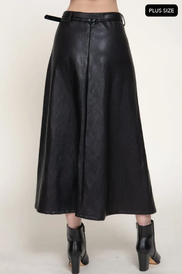 Falda Maxi Negras Efecto Piel Tallas Extra Con Cinturón Para Dama – Modelo S75407 — vista 3