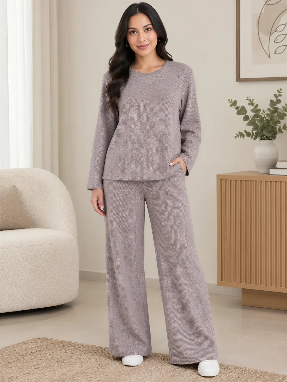 Conjunto Casual De Dos Piezas Para Dama Con Textura Acanalada – Modelo 293