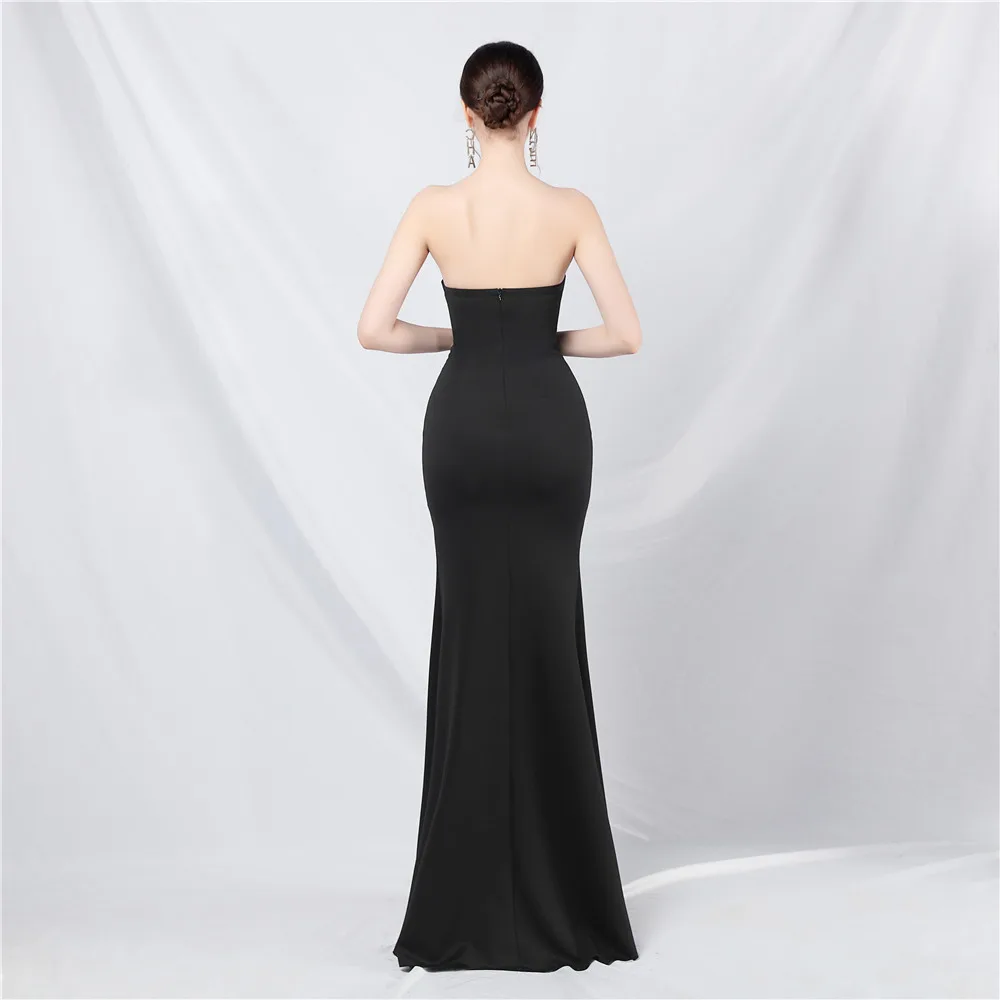 Vestido Largo De Noche Strapless Con Corsé De Varillas, Escote Corazón Y Abertura En Pierna - Modelo EV710 — vista 4